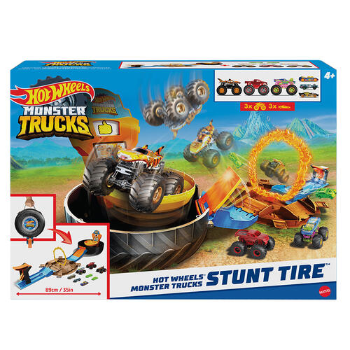 Hot Wheels Monster Truck Stunt Tire With 3 Monster Truck & 3 Diecast